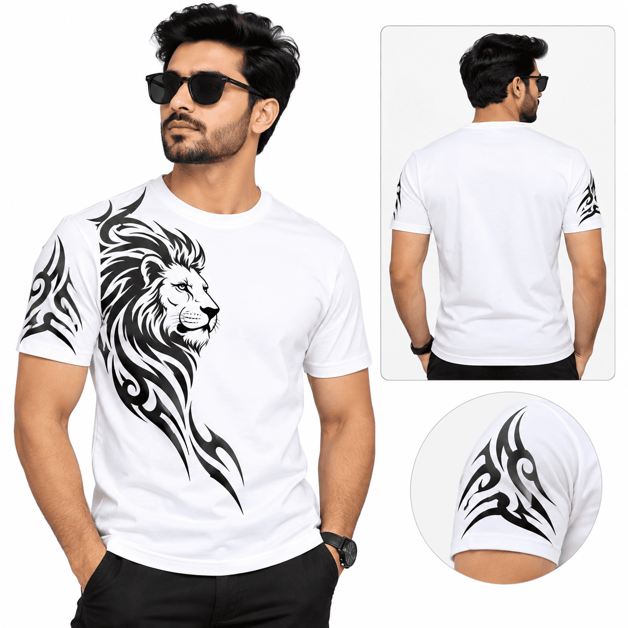 Luviset Tribal Lion Graphic Athletic Tee - Pure White