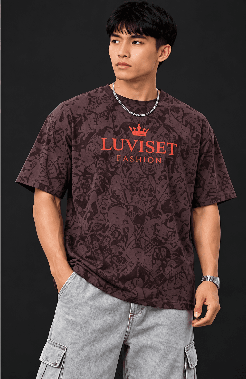 Luviset Streetwear Monogram All-Over Pattern Tee - Dark Chocolate